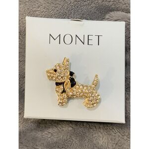 VINTAGE SIGNED MONET RHINESTONE ENAMEL SCOTTIE TERRIER WESTIE DOG BROOCH PIN